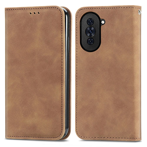 Leather Case Stands Flip Cover Holder S04D for Huawei Nova 10 Brown