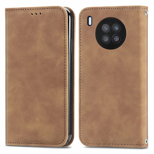 Leather Case Stands Flip Cover Holder S04D for Huawei Nova 8i Brown