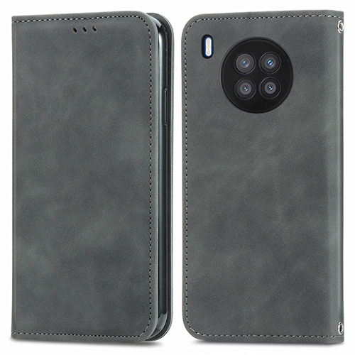 Leather Case Stands Flip Cover Holder S04D for Huawei Nova 8i Gray