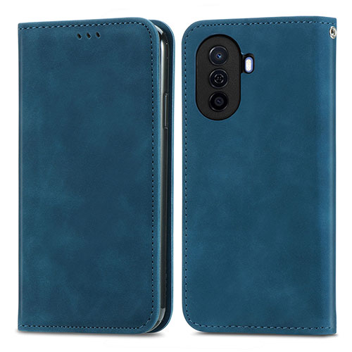 Leather Case Stands Flip Cover Holder S04D for Huawei Nova Y70 Blue