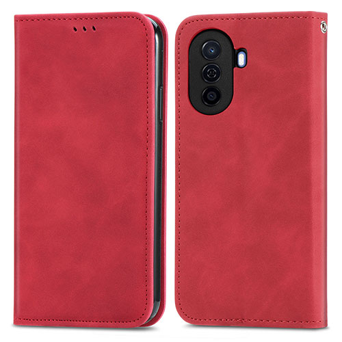 Leather Case Stands Flip Cover Holder S04D for Huawei Nova Y70 Plus Red