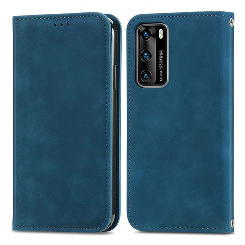 Leather Case Stands Flip Cover Holder S04D for Huawei P40 Blue