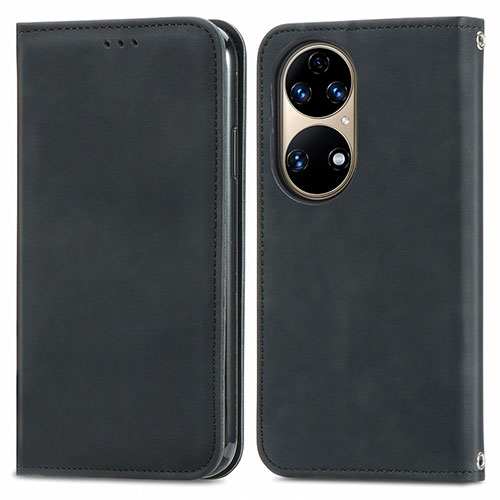 Leather Case Stands Flip Cover Holder S04D for Huawei P50 Black