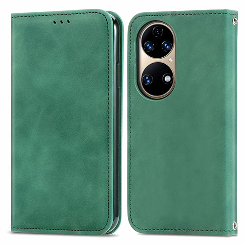 Leather Case Stands Flip Cover Holder S04D for Huawei P50 Green