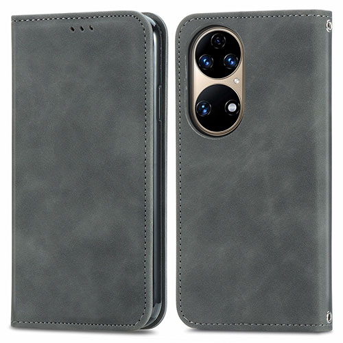 Leather Case Stands Flip Cover Holder S04D for Huawei P50 Pro Gray