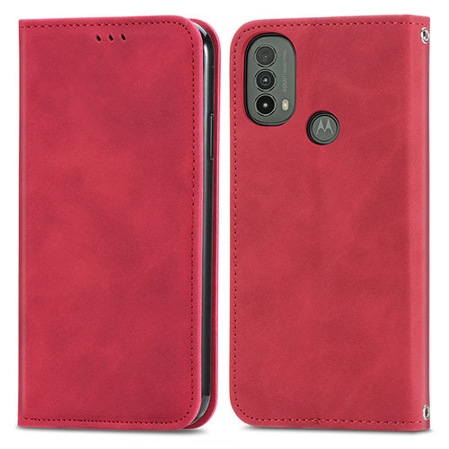 Leather Case Stands Flip Cover Holder S04D for Motorola Moto E20 Red