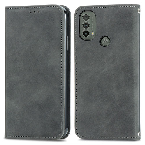 Leather Case Stands Flip Cover Holder S04D for Motorola Moto E30 Gray