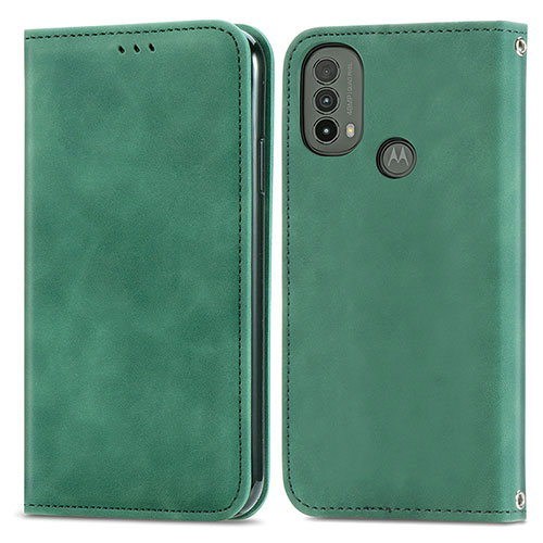 Leather Case Stands Flip Cover Holder S04D for Motorola Moto E40 Green