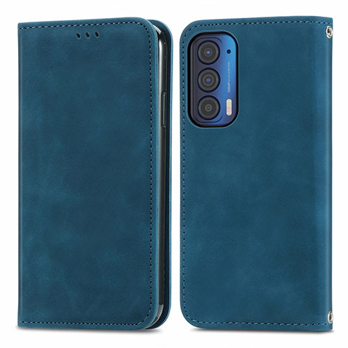 Leather Case Stands Flip Cover Holder S04D for Motorola Moto Edge (2021) 5G Blue