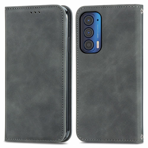 Leather Case Stands Flip Cover Holder S04D for Motorola Moto Edge (2021) 5G Gray