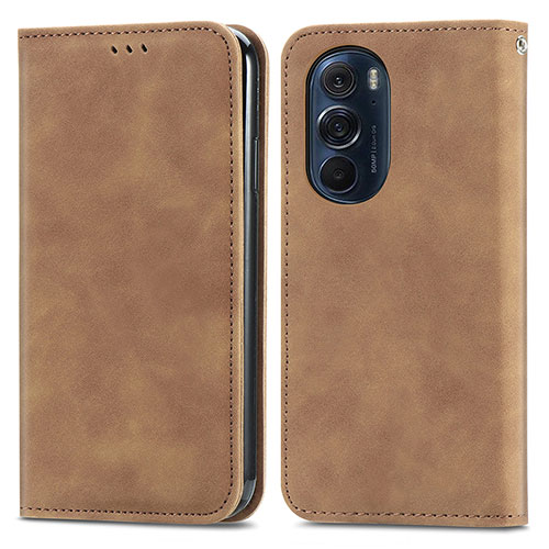 Leather Case Stands Flip Cover Holder S04D for Motorola Moto Edge 30 Pro 5G Brown