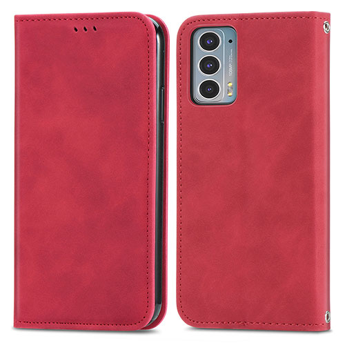 Leather Case Stands Flip Cover Holder S04D for Motorola Moto Edge Lite 5G Red