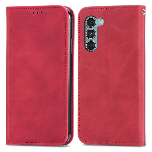 Leather Case Stands Flip Cover Holder S04D for Motorola Moto Edge S30 5G Red