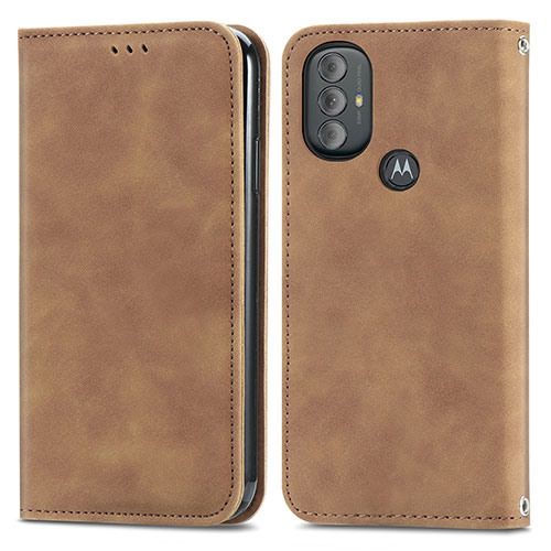 Leather Case Stands Flip Cover Holder S04D for Motorola Moto G Play (2023) Brown