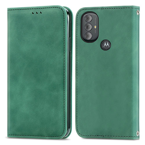 Leather Case Stands Flip Cover Holder S04D for Motorola Moto G Play (2023) Green