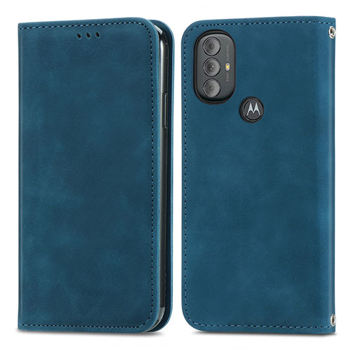 Leather Case Stands Flip Cover Holder S04D for Motorola Moto G Power (2022) Blue