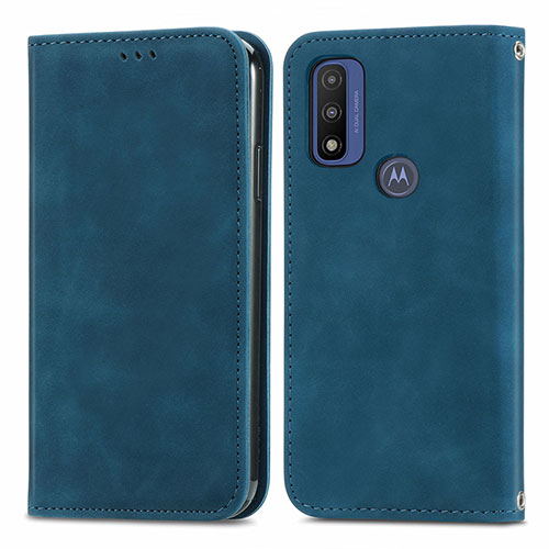 Leather Case Stands Flip Cover Holder S04D for Motorola Moto G Pure Blue