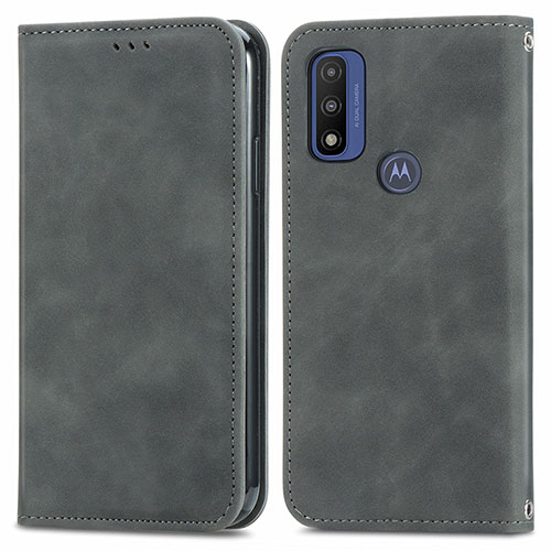 Leather Case Stands Flip Cover Holder S04D for Motorola Moto G Pure Gray