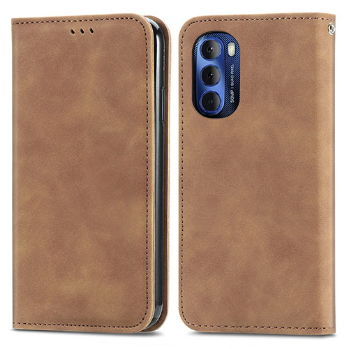 Leather Case Stands Flip Cover Holder S04D for Motorola Moto G Stylus (2022) 4G Brown