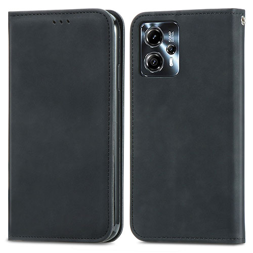 Leather Case Stands Flip Cover Holder S04D for Motorola Moto G13 Black