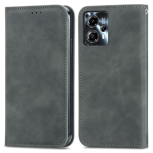 Leather Case Stands Flip Cover Holder S04D for Motorola Moto G13 Gray