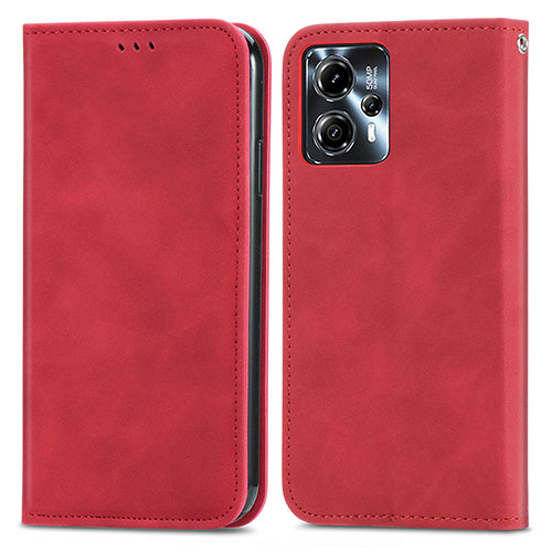 Leather Case Stands Flip Cover Holder S04D for Motorola Moto G13 Red