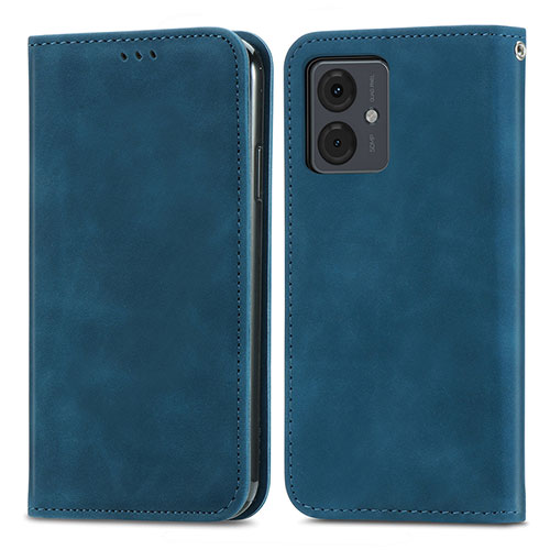 Leather Case Stands Flip Cover Holder S04D for Motorola Moto G14 Blue