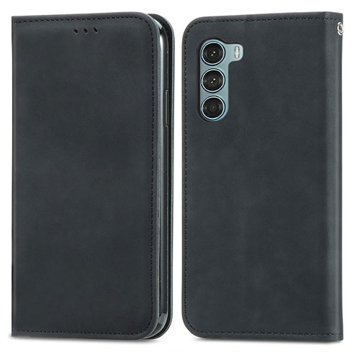 Leather Case Stands Flip Cover Holder S04D for Motorola Moto G200 5G Black