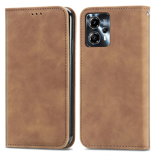 Leather Case Stands Flip Cover Holder S04D for Motorola Moto G23 Brown