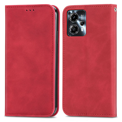 Leather Case Stands Flip Cover Holder S04D for Motorola Moto G23 Red