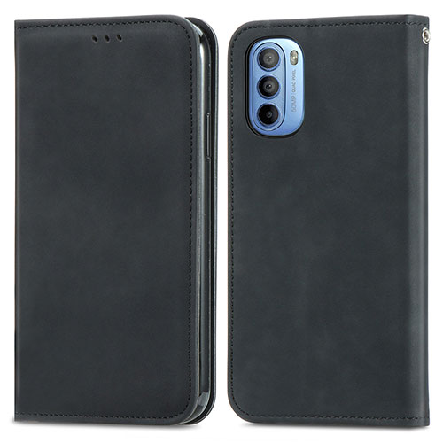 Leather Case Stands Flip Cover Holder S04D for Motorola Moto G31 Black