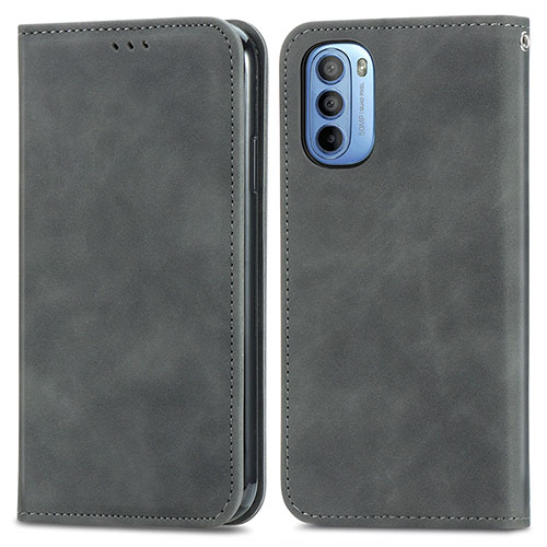 Leather Case Stands Flip Cover Holder S04D for Motorola Moto G31 Gray