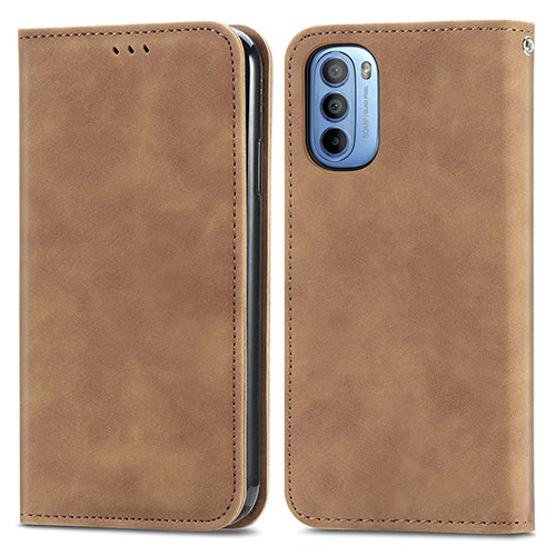 Leather Case Stands Flip Cover Holder S04D for Motorola Moto G41 Brown