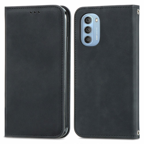 Leather Case Stands Flip Cover Holder S04D for Motorola Moto G51 5G Black