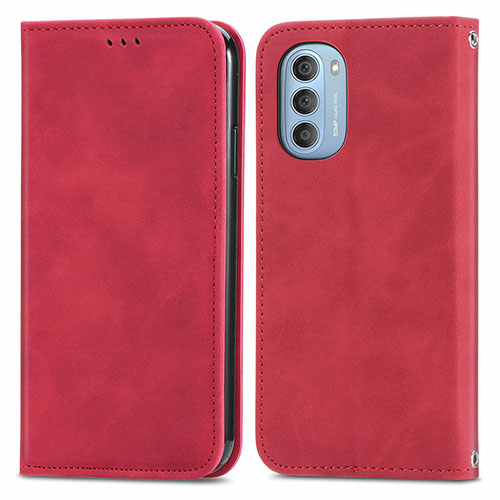 Leather Case Stands Flip Cover Holder S04D for Motorola Moto G51 5G Red