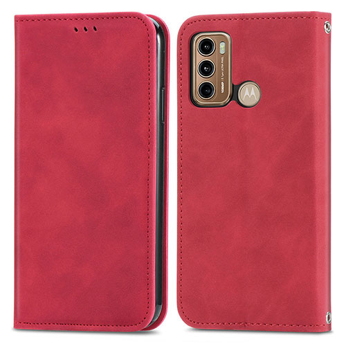 Leather Case Stands Flip Cover Holder S04D for Motorola Moto G60 Red