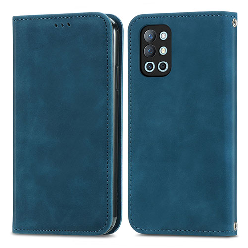 Leather Case Stands Flip Cover Holder S04D for OnePlus 9R 5G Blue