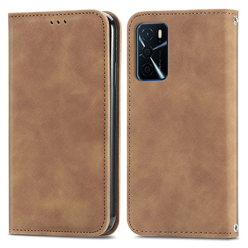 Leather Case Stands Flip Cover Holder S04D for Oppo A16 Brown