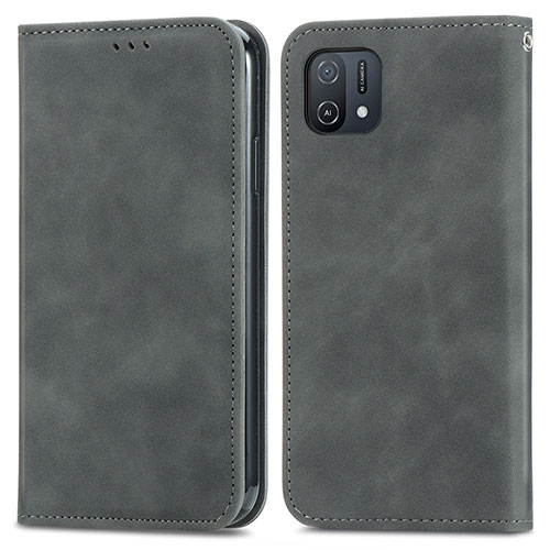 Leather Case Stands Flip Cover Holder S04D for Oppo A16e Gray