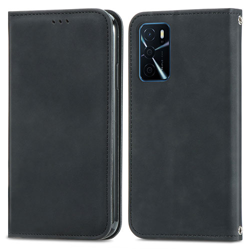 Leather Case Stands Flip Cover Holder S04D for Oppo A16s Black