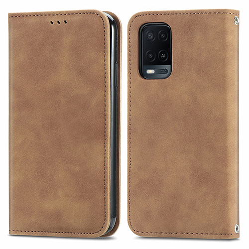 Leather Case Stands Flip Cover Holder S04D for Oppo A54 4G Brown