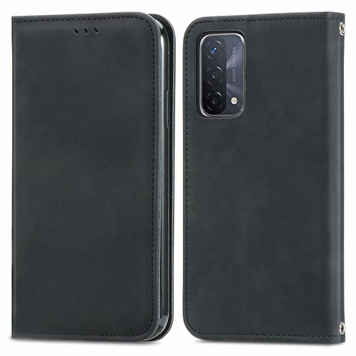 Leather Case Stands Flip Cover Holder S04D for Oppo A54 5G Black