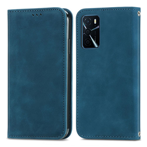 Leather Case Stands Flip Cover Holder S04D for Oppo A54s Blue