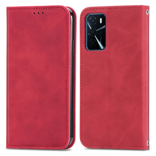 Leather Case Stands Flip Cover Holder S04D for Oppo A54s Red