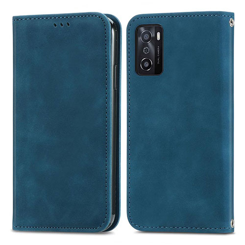 Leather Case Stands Flip Cover Holder S04D for Oppo A55S 5G Blue