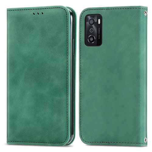 Leather Case Stands Flip Cover Holder S04D for Oppo A55S 5G Green