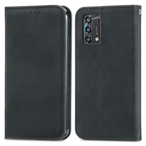 Leather Case Stands Flip Cover Holder S04D for Oppo A74 4G Black