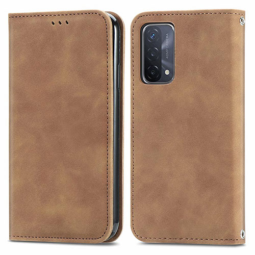 Leather Case Stands Flip Cover Holder S04D for Oppo A93 5G Brown