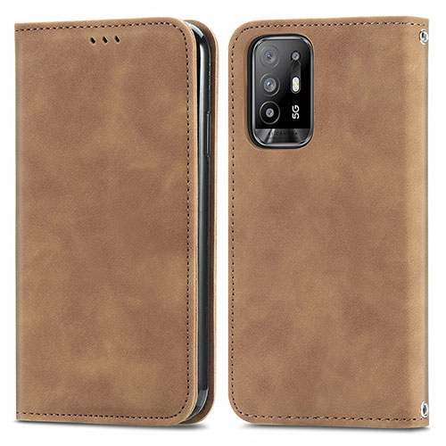 Leather Case Stands Flip Cover Holder S04D for Oppo A95 5G Brown