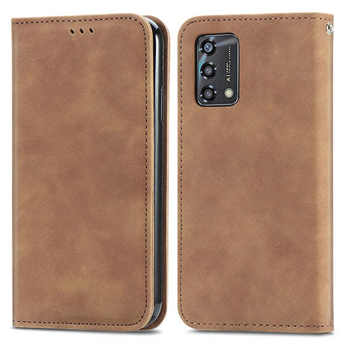 Leather Case Stands Flip Cover Holder S04D for Oppo F19 Brown